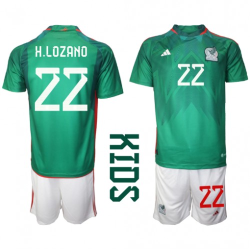Otroški Nogometni dresi Mehika Hirving Lozano #22 Domači SP 2022 Kratek Rokav (+ Kratke hlače)